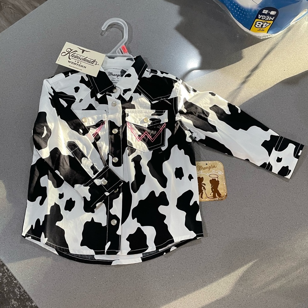Cow print, 2t, wrangler, girls, button up, NWT